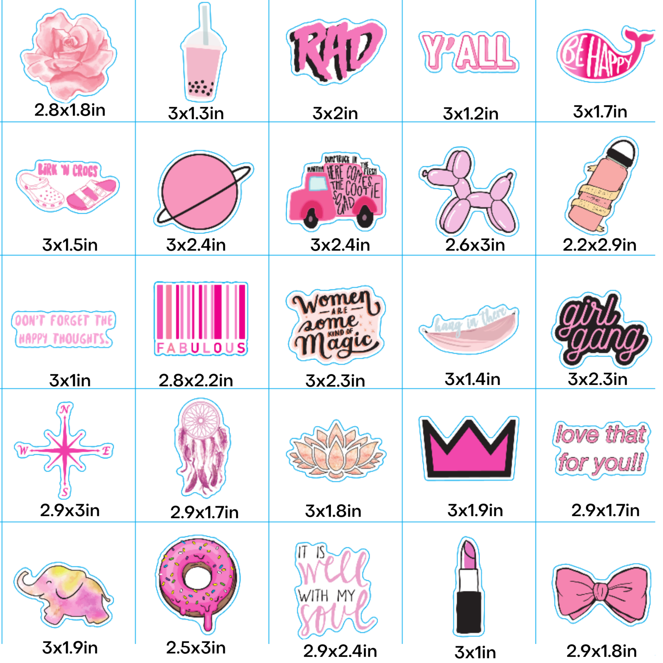 VSCO Stickers 100 Pack pink I Cute Stickers Waterproof 100% Vinyl Stickers  I Vsco Girls Stuff (100 Pink Pack, VSCO Stickers) 